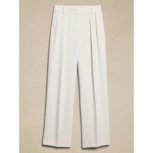 Banana Republic Relaxed Trouser Pleated Wide Leg Pockets Cream Women's Size 10 - Picture 3 of 14